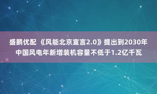 盛鹏优配 《风能北京宣言2.0》提出到2030年中国风电年新增装机容量不低于1.2亿千瓦